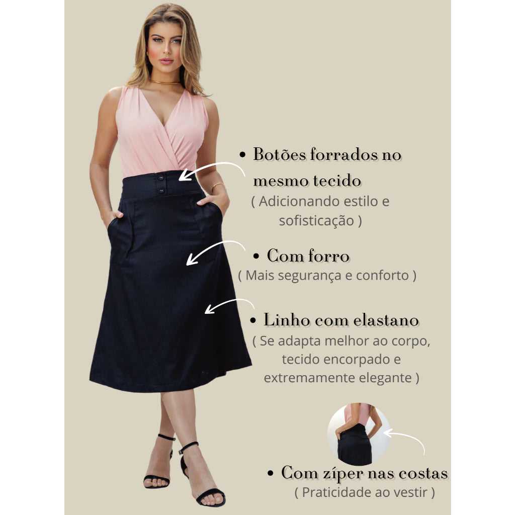 Saia Midi Com Bolsos-Niiny